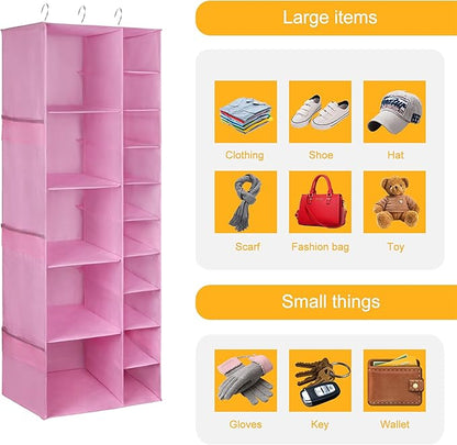 Closet Organizers and Storage Shelves, 15 Sections Hanging Shoe Closet Storage Organizer, Space-Saving Shoe Rack Holder Hanger, Pink