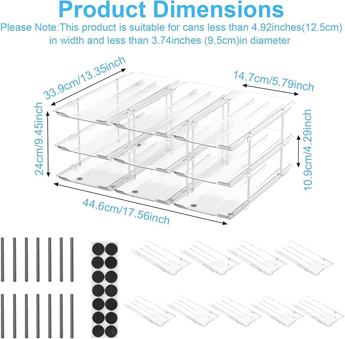 Can Organizer for Pantry,Can Holders for Pantry and Fridge,Automatic Rolling,Stackable Canned Food Organizer and Storage for Kitchen Cabinet Countertop Refrigerator Organization,3 Sets 3 Tiers