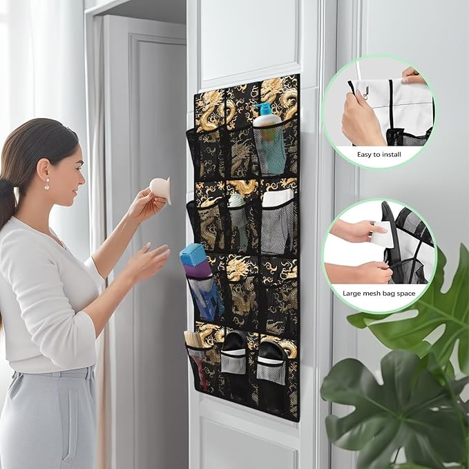 Dragon Over The Door/Wall Shoe Organizers,Space Saving Hanging Storage Holder,Hanging Shoe Organizer with 12 Mesh Large Pockets,Closet Rack for Home Bedroom Bathroom,Foldable