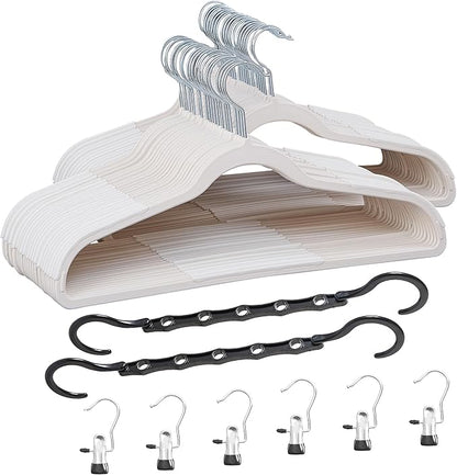 VECELO 50 Pack Clothes Hangers, Non-Slip Plastic Coat Hanger, 360°Swivel Hook & Space Saving for Bedroom Closet, Great for Shirts, Pants, Excellent Heavy Duty