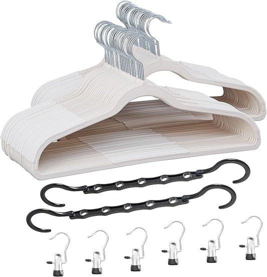 VECELO 50 Pack Clothes Hangers, Non-Slip Plastic Coat Hanger, 360°Swivel Hook & Space Saving for Bedroom Closet, Great for Shirts, Pants, Excellent Heavy Duty