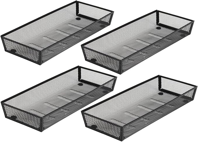 BYCY Silverware Drawer Organizer, Mesh Utensil Organizer for Kitchen Storage, Black Steel Metal Mesh Tray for Flatware Fork Spoon Knife… (15 * 6-4P-Black)