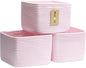MiniArk Small Organizing Baskets for Cubes Shelf, 9.7x9.7x7.1 Inch Rope Woven Storage Bins for Nursery Shelves Storage, Cute Toy Basket, Square 3 Packs Light Pink