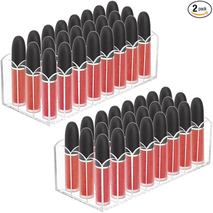 Hedume 2 Pack Lip Gloss Holder Organizer, 24 Spaces Acrylic Lip Gloss & Makeup Holder, Lipgloss Display Case for Tall Products