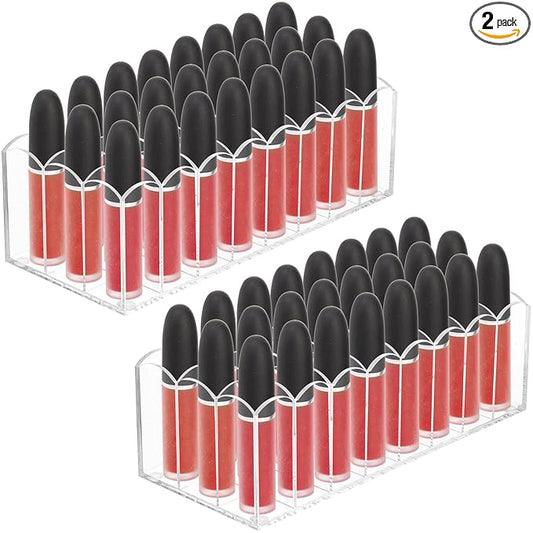 Hedume 2 Pack Lip Gloss Holder Organizer, 24 Spaces Acrylic Lip Gloss & Makeup Holder, Lipgloss Display Case for Tall Products