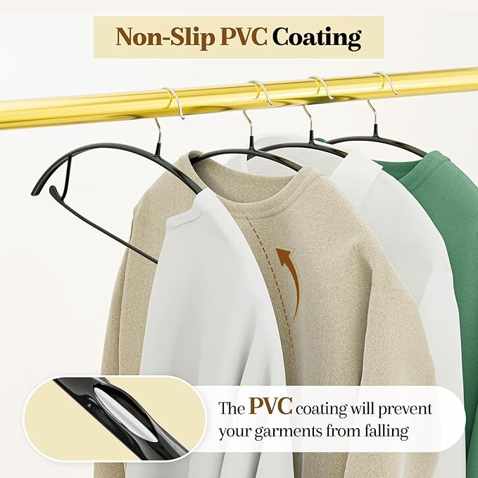 Non-Slip PVC Coating Metal Coat Hangers 40 Pack, Heavy Duty Clothes Hangers, No Shoulder Bumps, Space Saving Hangers for Sweaters, Suits, Shirts, Skirt, Jackets, Black