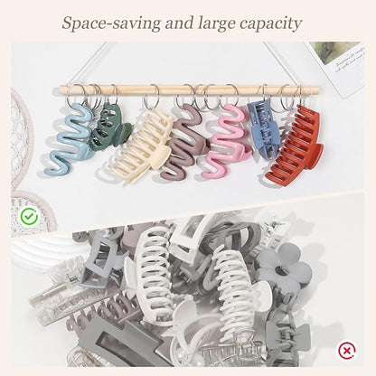 SNOWSTAR Macrame Hair Claw Clip Organizer with10 Metal Rings,Hanging Hair Clip Holder and Storage for Women Girls,Claw Clips Hanger Home Decor for Wall,Door,Closet