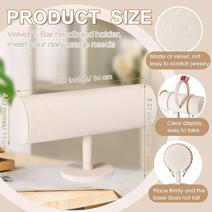 Wenqik 2 Pcs T Bar Headband Holder Velvet Headband Rack Organizer Hairband Earring Display Stand for Women(Beige)