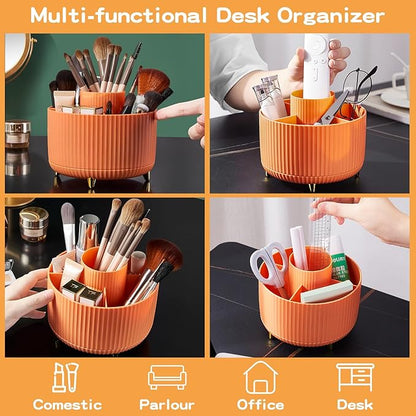 fanado 360° Rotate Makeup Brush Holder Organizer, Makeup Organizers Countertop, Makeup organization and Skincare Storage for Vanity, Desktop, Bathroom (Orange)