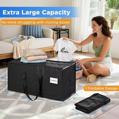BETU 16 Pack Moving Bags Moving Storage College Dorm Camping Packing Travel PE Heavy Duty, Sturdy Handle, Zipper Large Storage Tote Bag Moving Boxes Box Alternative - Black 29L x 14W x 13H