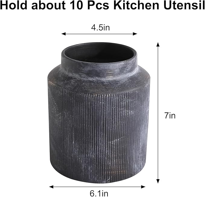 Farmhouse Ceramic Farmhouse Kitchen Utensil Holder for Countertop, Rustic Cooking Utensil Holder Crock Fit for Kitchen Counter. Bronze 6.1 x 6.1 x 7 IN