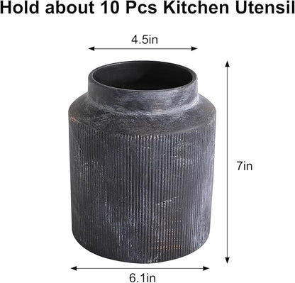 Farmhouse Ceramic Farmhouse Kitchen Utensil Holder for Countertop, Rustic Cooking Utensil Holder Crock Fit for Kitchen Counter. Bronze 6.1 x 6.1 x 7 IN