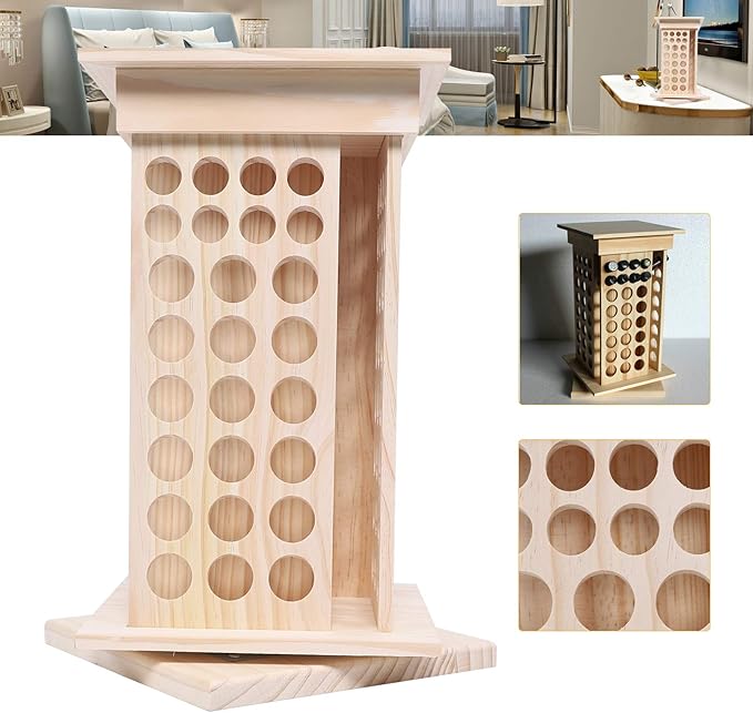 104-Slot 8 Tier Wooden Rotating Essential Oil Rack, Multi-Layer Essential Oil Bottle Display Storage Organizer Display Stand Diffuser Holder 104-Slots for 2.6cm/3cm Diameter Bottles