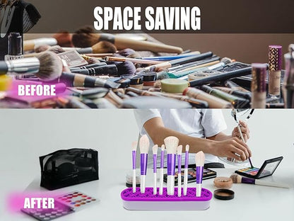 2Pcs Silicone Makeup Brush Holder Stand Purple Make Up Brushes Holder Organizer Makeup Brush Holders for Painting Pen Brushes Nail Clippers Drill Pens Ruler Sewing Craft Tools