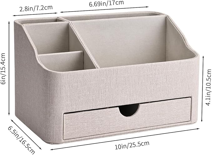 KINGFOM Leather Makeup Organizer with Drawer, Cosmetic Storage for Dresser Countertop and Bathroom Vanity, Beauty Holder for Lipstick Brush Skincare (Beige)