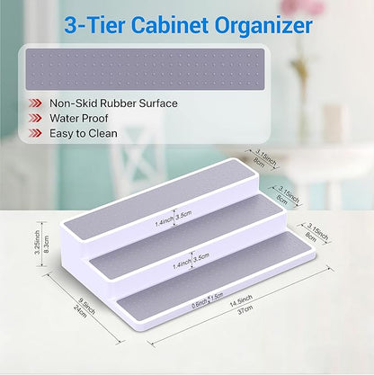 YAN & HIN 3 Tier Spice Rack Organizer for Cabinet, 3 Pack Non-Slip Spice Rack Shelf Organizer, Holds 24+ Jars, Plastic Spice Organizer for Cabinet, Pantry & Kitchen Countertop, White