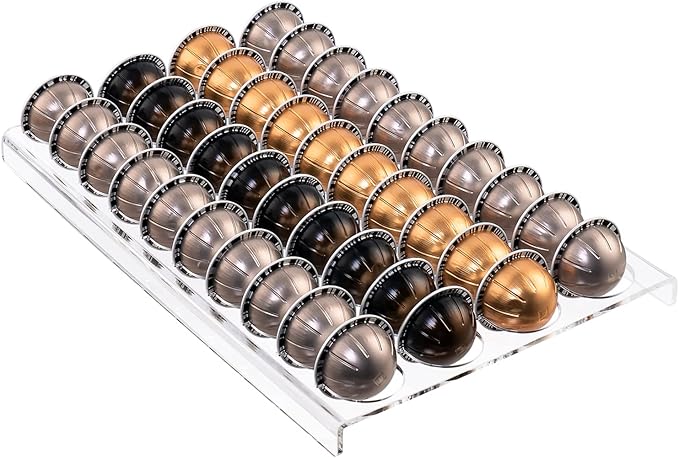 SUMERFLOS Coffee Pod Holder Storage Tray 15.75"L x 10.23"W Compatible with Vertuoline Capsule, Drawer Insert Organizer Holds 40 Pods Drawer of Kitchen, Home, Office - Clear