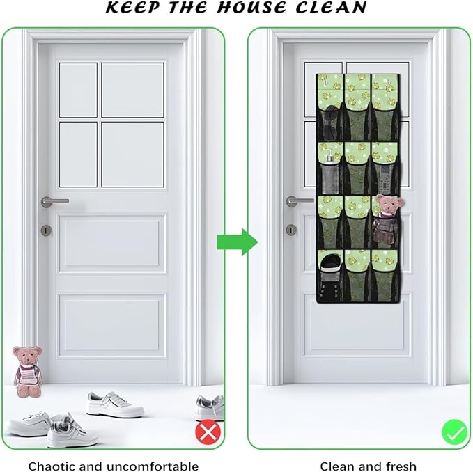12-Compartment Over The Door Storage Bag, Waterproof Oxford Fabric Dirt-Resistant and Perfect for Organizing Household Items Efficiently, Cartoon Frogs