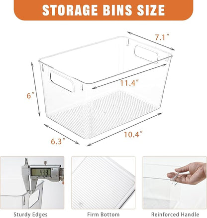 Freebat 6 Pack Large Clear Plastic Storage Bins,Plastic Containers with Handle for Pantry Organizer and Storage,Perfect for Kitchen,Fridge,Cabinet, Closet,Bathroom Under Sink Storage
