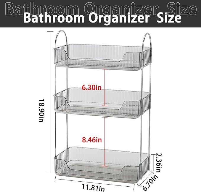 shuang qing 3 Tier Bathroom Counter Organizer Countertop Storage, Cosmetics Skincare Shelf Organizer, Makeup Organizer Perfume for Dresser Vanity Tray, Spice Rack Organizer for Kitchen - Gray