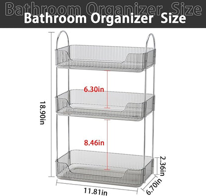 shuang qing 3 Tier Bathroom Counter Organizer Countertop Storage, Cosmetics Skincare Shelf Organizer, Makeup Organizer Perfume for Dresser Vanity Tray, Spice Rack Organizer for Kitchen - Gray