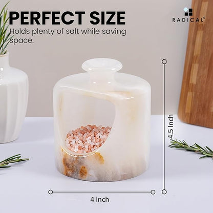 Radicaln Marble Salt Cellar 4.5" Inch White Onyx Handmade Pig Salt Jar & Table Salt Storage For Kitchen Countertop, Ideal Salt Container, Salt Dish & Sugar Bowl For Table