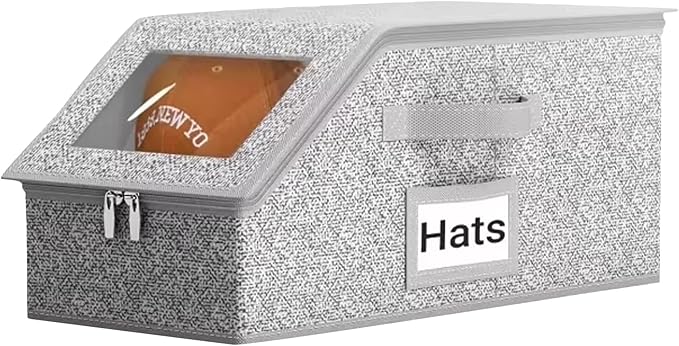 1 Pack Hat Organizer for Baseball Caps, Stackable Hat Storage Box for Closet, Cap Organizer & Cowboy Hat Case, Dustproof Hat Holder for Snapback Trucker Hats, Grey Hat Box