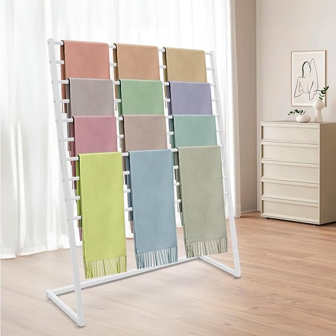 Scarf Display Stand, 10 Tier Metal Scarf Holder Organizer, Scarf Hanger Scarf Holder Scarf Organizer Belt Organizer Pants Rack Scarf Rack for Commercial Clothing Retail Store (White, 120cm)