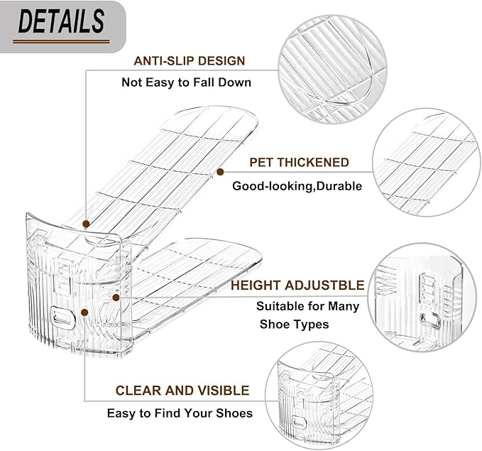 20 Pack Clear Shoe Slots Organizer Adjustable Shoe Stackers for a Pair of Shoes Rack Storage Shoe Space Saver 52% Shoe Hold Shoe Organizer for Closet