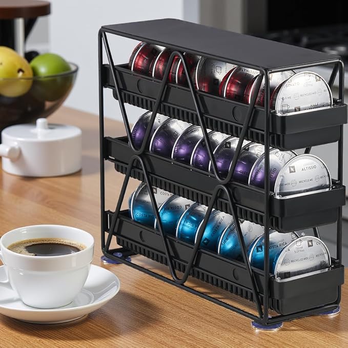 coffee Pod Holder 3 Tier Coffee Pod Holder For Countertop With 24 pods,Black 1pcs