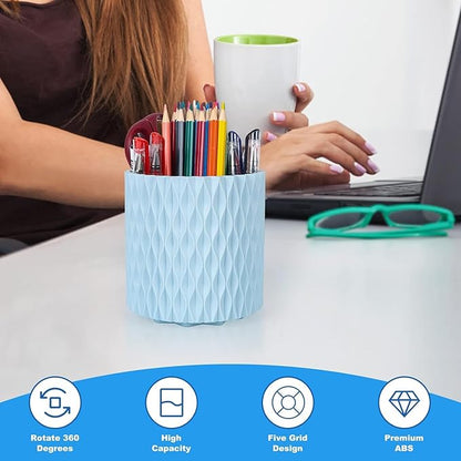 Makeup Brush Holder Organizer-360° Rotating Makeup Brush Storage,Pencil Pen Holder Cup,Desk Accessories,5 Slot Make up Brushes Cup, for Vanity Desktop Bathroom Countertop (Light Blue)