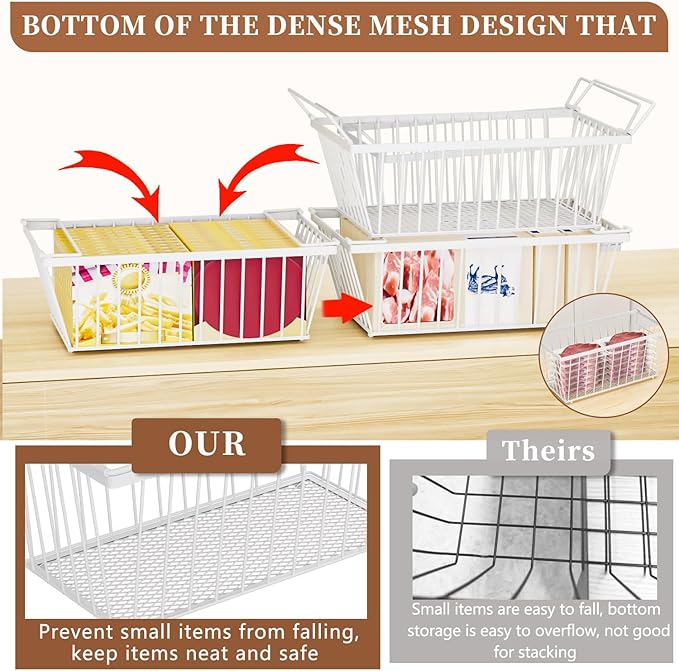 Freezer Organizer Bins ，Enhanced Leak-Proof Bottom，4 Pack Stackable Deep Freezer Organizer Bins for 5 Cu.FT Small Chest Freezer，organization and storage，pantry organizers（for 5 Cu.Ft