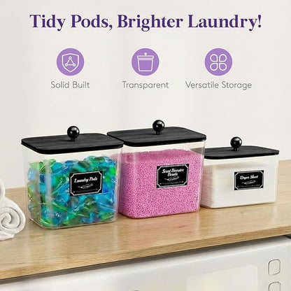 Lifewit Laundry Pods Container with Lid, Dryer Sheet Holder, Room Organization Storage for Coffee Pods Kcup Washing Powder, Scent Booster Beads, 2600 +2000ml/0.53+0.7gal，Black,2 Pcs