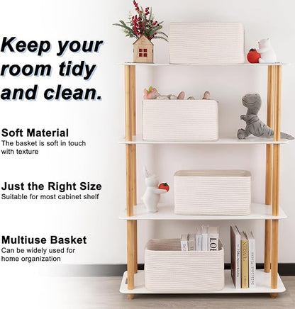 4 Pack Storage Baskets for Organizing, Woven Baskets for Shelves - Perfect for Toys, Books, Towels, and Clothes, Durable Gift Basket Bins Toy Storage, 15.7''Lx11.8''Wx7.8''H, White