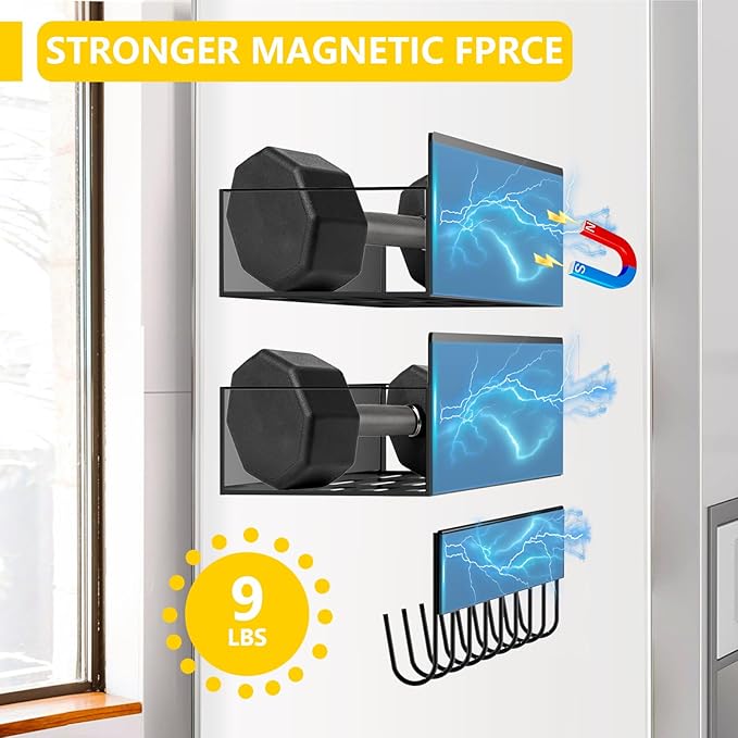 SMRCAD Magnetic Spice Rack for Refrigerator Seasoning Organizer for Spice Fridge Shelf storage Magnetic Shelf with Hook for Oven (BLACK, 5pack)