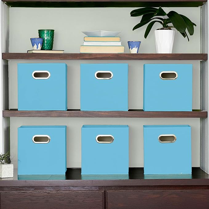 Household Essentials 6 ct Open Fabric Cube Storage Bins, Carolina Blue