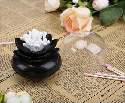 Bloss 2 Pack Qtip Holder Dispenser with Lid Lotus Cotton Swab Holder Cotton Swabs Bud Small QTips Box Toothpicks Holder Flower Bathroom Decor (Black + White)…