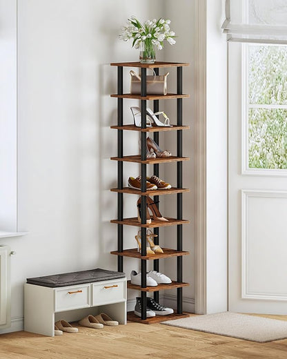 CHOEZON 9-Tier Vertical Shoe Rack, DIY Corner Shoe Rack for Entryway, Narrow Shoe Shelf, Tall Storage Organizer, Saving Space, for Small Spaces, Entryway, Hallway, Rustic Brown and Black MXJ01BF