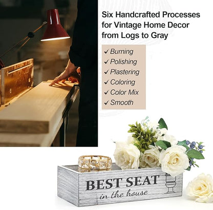 Rustic Farmhouse Bathroom Decor Box, Toilet Paper Basket with 2 Sides Signs, Gray-wash Your Hands