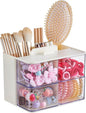 UFORU Hair Accessories Organizer with Hair Brush Holder, 4 Drawer Rotatable Hair Tie Organizer for Makeup Brushes, Hair Clips, Earrings, Necklaces, Bracelets and Hair Accessories, White, 2-Layer