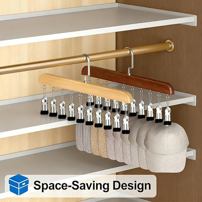 Hanging Closet Organizer, Wooden Legging Hanger with 10 Clips,Space Saving Hats Organizer for Closet,360° Rotating Wooden Multi-Hanger for Pants, Skirts and Socks Storage (Natural Finish)