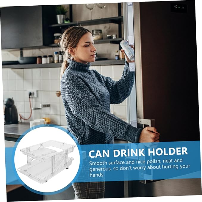 PRETYZOOM Soda Can Dispenser Organizer for Refrigerator Beverage Storage Bin Rolling Mechanism Transparent Double Can Holder for Beer and Drinks for Kitchen and Pantry