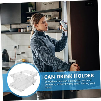PRETYZOOM Soda Can Dispenser Organizer for Refrigerator Beverage Storage Bin Rolling Mechanism Transparent Double Can Holder for Beer and Drinks for Kitchen and Pantry