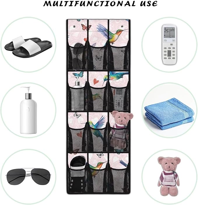 Hummingbird Butterfly Over the Door Shoe Organizer,Shoe Organizer Door Hanger,Shoes Hanger Storage Organizer Bag for Bedroom