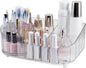 DASITON Large Capacity Makeup Organizer with 360° Rotating Makeup Brush Holder, Multi-Compartment Skincare and Cosmetic Storage for Vanity, Bathroom Countertop, Dresser, Desktop Storage Box (Clear)