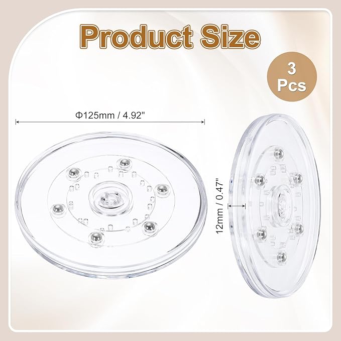 uxcell 3Pack Acrylic Lazy Susan Turntable, 5" Spinner Lazy Susan Turntable Organizer, Acrylic Ball Bearing Rotating Tray for Pantry Spice Rack Decorating, Clear