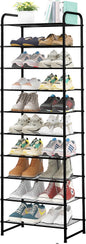 Ekisemio-10 Tiers Tall Shoe Rack Organizer for 20 Pairs Shoes, Expandable & Adjustable Shoe Storage Shelf, Wire Grid, Black