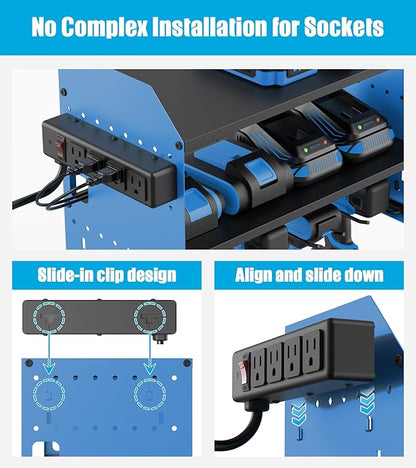 CCCEI Modular Power Tools Organizer Charging Station, Drills and Battery Storage Wall Mount, Garage Shop Organization, Anniversary, Birthday, Gifts for Men, Father, Blue, 1 Pack.