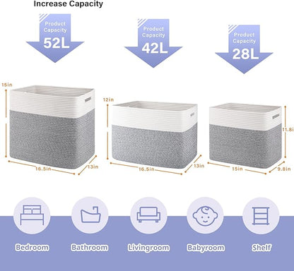 OIAHOMY Storage baskets for Shelf, Toy Storage Basket, Large Collapsible Storage Bins, Blanket Basket Living Room, Closet Storage for Bedroom, 16.5 x 13 x 15 Inches-Pack of 2-Grey