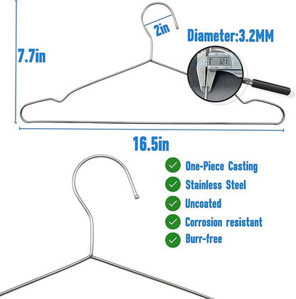 Wire Hangers 30 Pack, Heavy Duty, Space Saving, Stainless Steel, Silver, 16.5inches Closet Hangers for Hanging Coats, Suits, Jackets, Shirts,T-Shirt